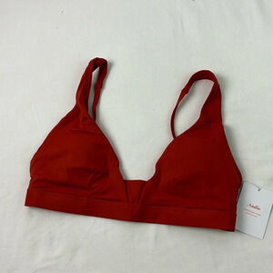 Andie Swim Tahiti Bikini Top Padded Lined Deep V-Neck red Size Small NWT